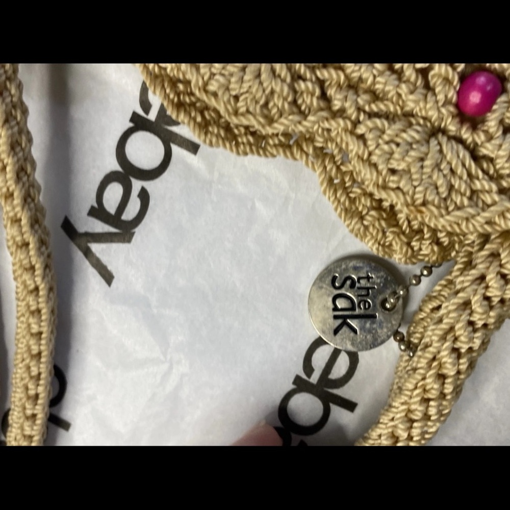 The Sak Crochet Beaded Shoulder Bag Tan Handmade Purse Multicolor Beads Boho - Picture 3 of 7